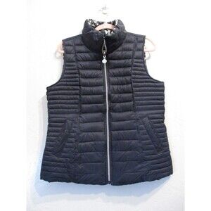 Nautica Womens Sz L Reversible Quilted Vest Navy Blue Mock Neck Medium Weight